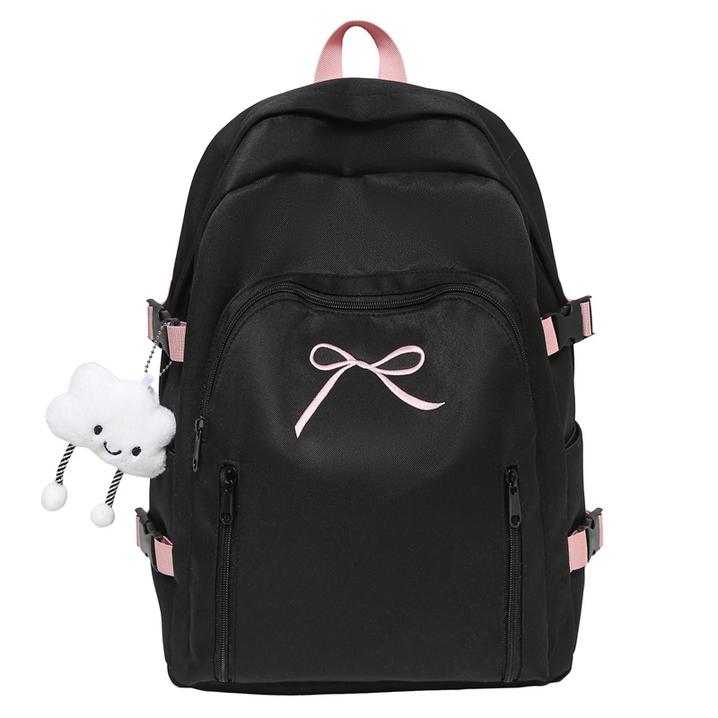 A new solid-color cute bow backpack with a high aesthetic level. It is a versatile backpack for junior and senior high school students, suitable for commuting and travel Item Picture