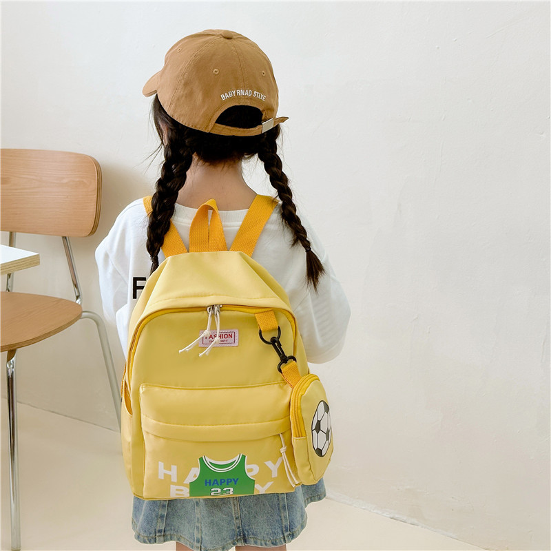 Kindergarten schoolbag for boys and girls, vest, football and letter two-piece set, 2023 new style, lightweight, double-shoulder trendy details Picture