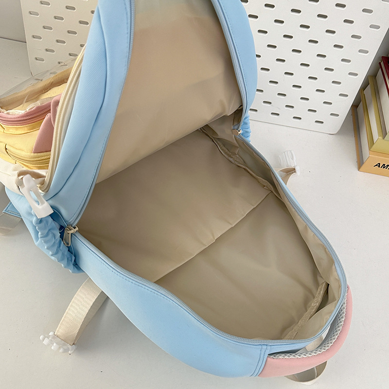 2025 High appearance level, color-blocking, large capacity dopamine, versatile, cute and sweet backpack for middle and high school students Application Scenario