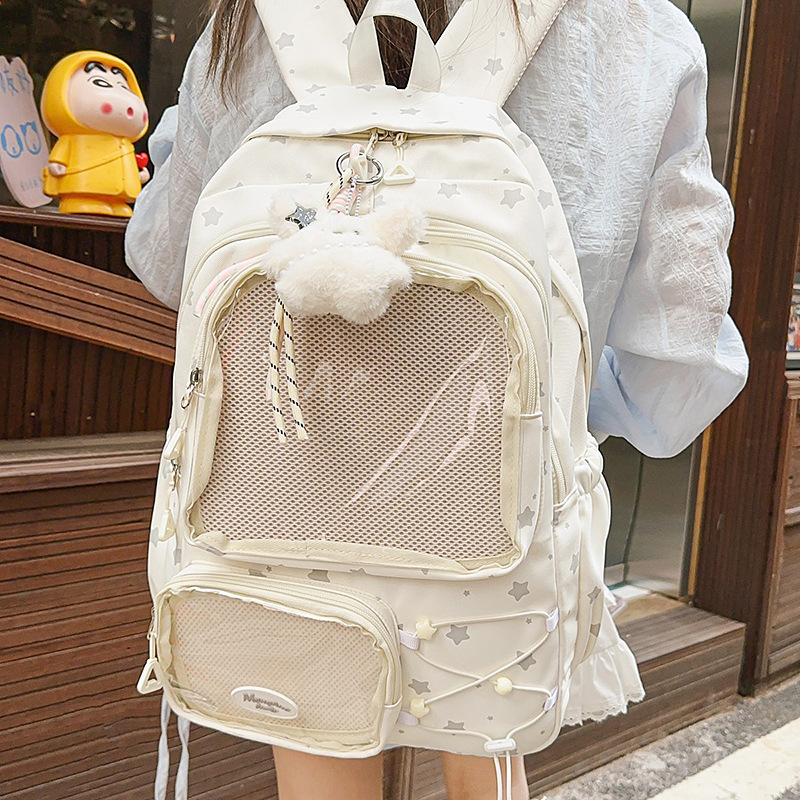 A new high-appearance-level Japanese-style ins fresh, sweet and cute star backpack, a light and simple backpack for junior and senior high school students details Picture