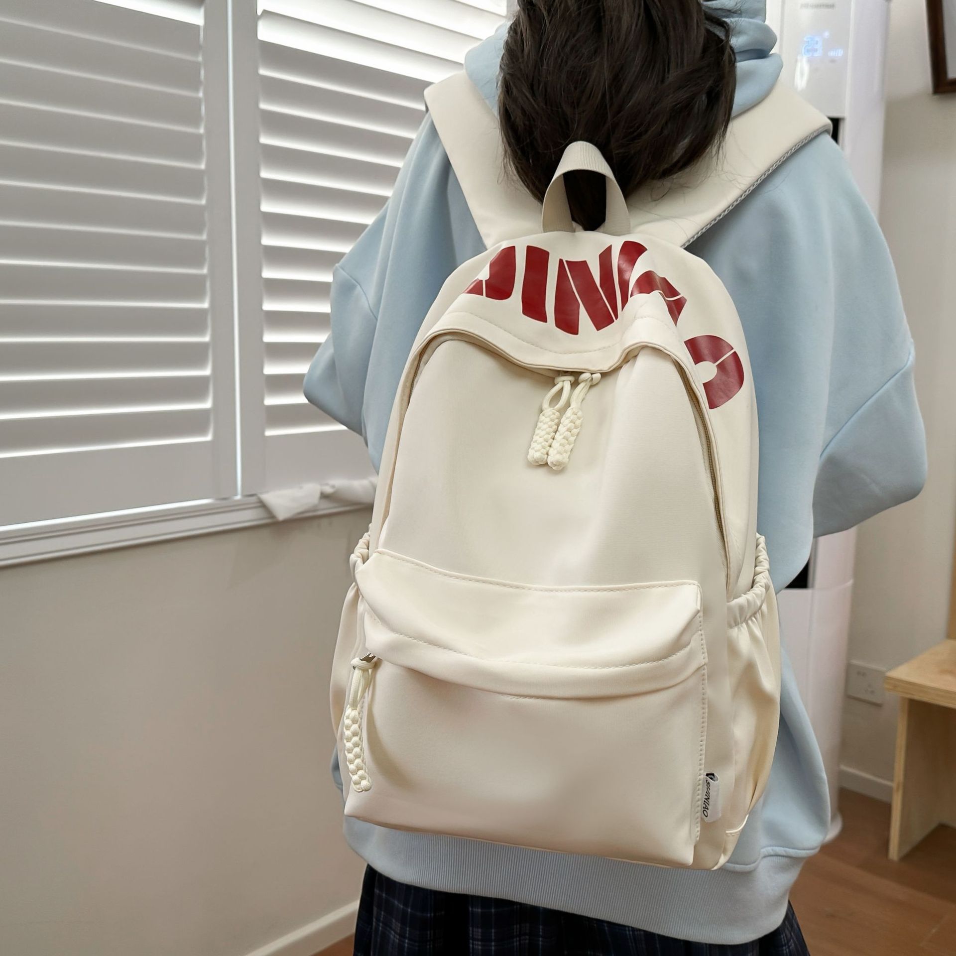 Japanese-style simple forest-themed large-capacity solid color campus backpack, new Spring 2025 lightweight commuter student backpack full figure