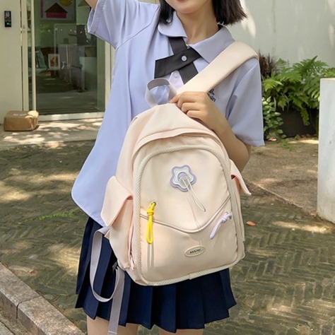 Sweet-style small schoolbag, Japanese-style primary school students' fashionable and trendy simple backpack, forest-style soft girl cute solid color backpack details Picture