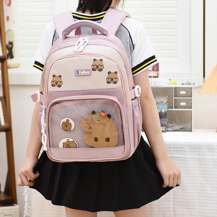 A new, high-quality, fresh, sweet and cute cartoon Capibara backpack for children in grades 1-3 details Picture