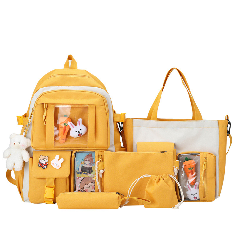 Wholesale of five-piece sets of schoolbags for girls, junior high and senior high school students, lightweight backpacks for primary school students, and large-capacity backpacks Item Picture
