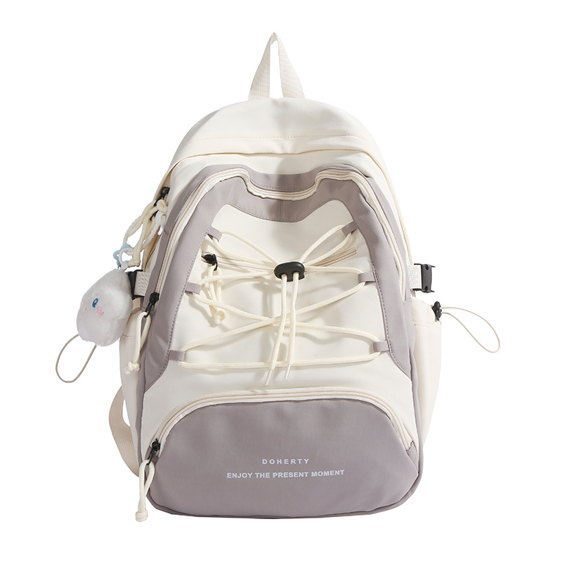 A drawstring color-blocking Haraju-style schoolbag with a unique design sense for girls, a versatile backpack for commuting, and a lightweight backpack for junior and senior high school students Item Picture