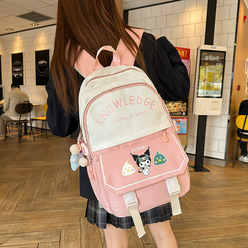 New trendy and stylish schoolbag, large-capacity Kuromi, cute backpack for primary school students from grades three to six and junior high school students full figure