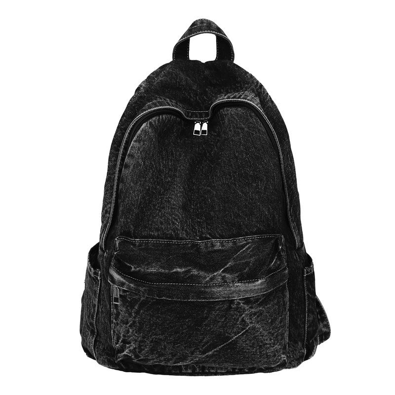 New schoolbag with high appearance level, Hong Kong feng shui wash denim backpack, trendy couple style, casual travel lightweight backpack Item Picture