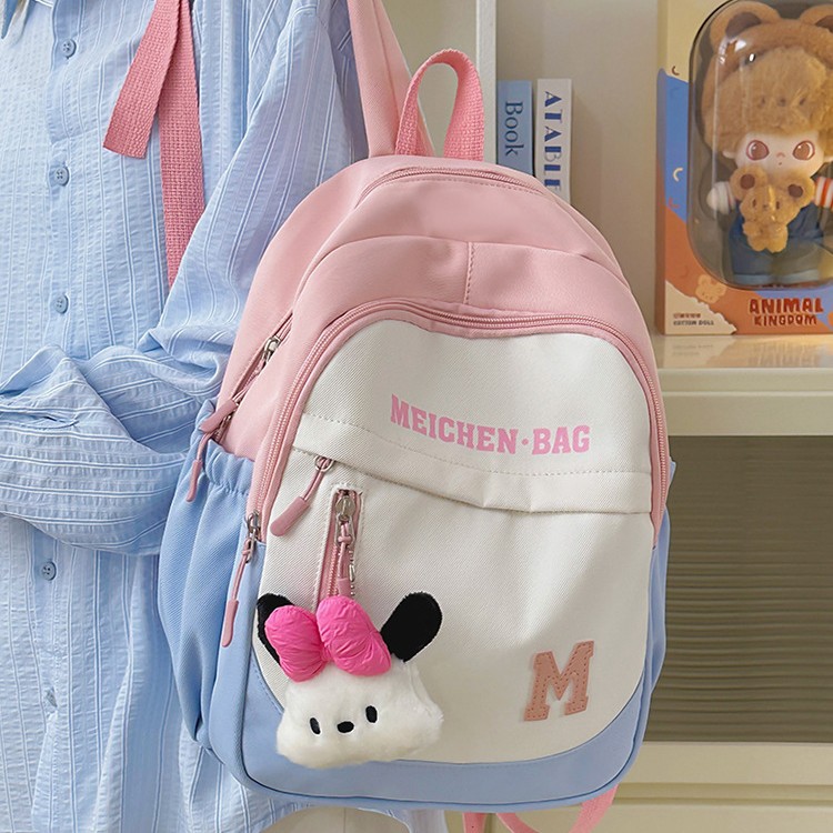 Fresh and ins-style dopamine color-blocking children's spring outing and study backpack, high appearance level, new summer sweet backpack full figure