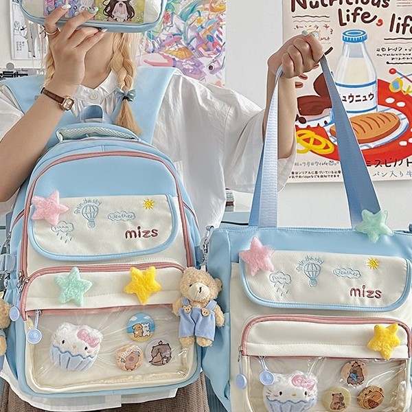 A new Japanese-style bag with a high level of appearance, fresh and sweet, transparent and airy after-school bag, a lightweight and large-capacity backpack for junior and senior high school students full figure