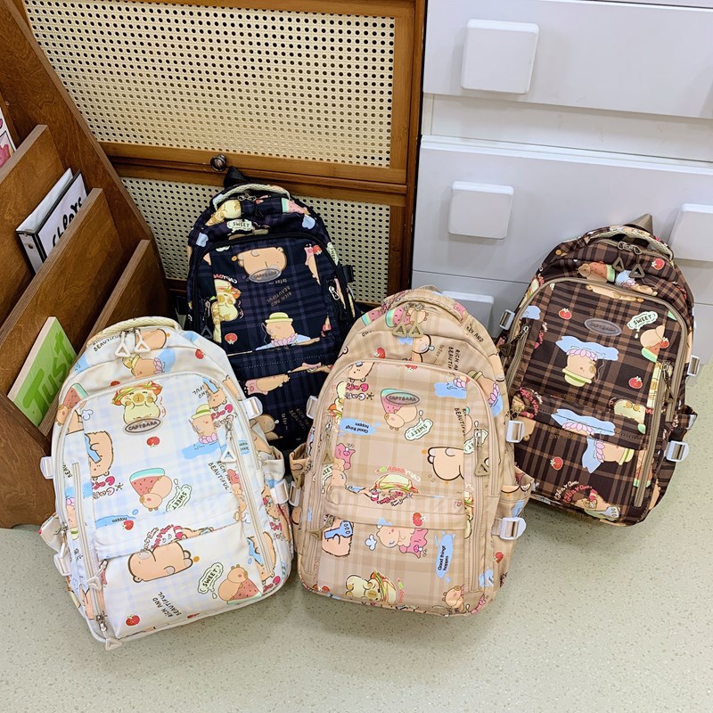 Cute Capibala student junior high school schoolbag, versatile, simple and large-capacity cartoon backpack for girls Application Scenario