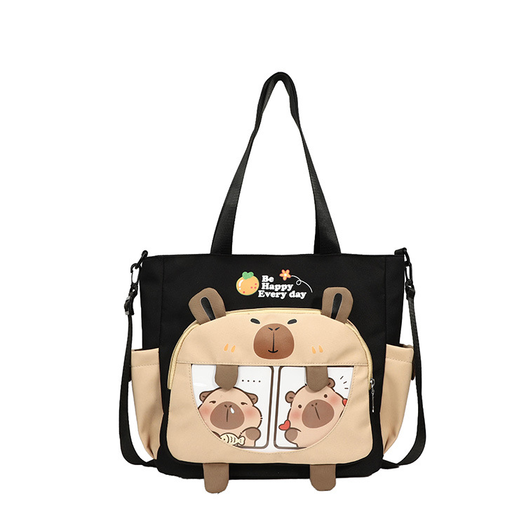 New 2025 large-capacity cartoon student tutorial bag with contrasting colors, cute single-shoulder bag, versatile for commuting, casual crossbody bag Item Picture