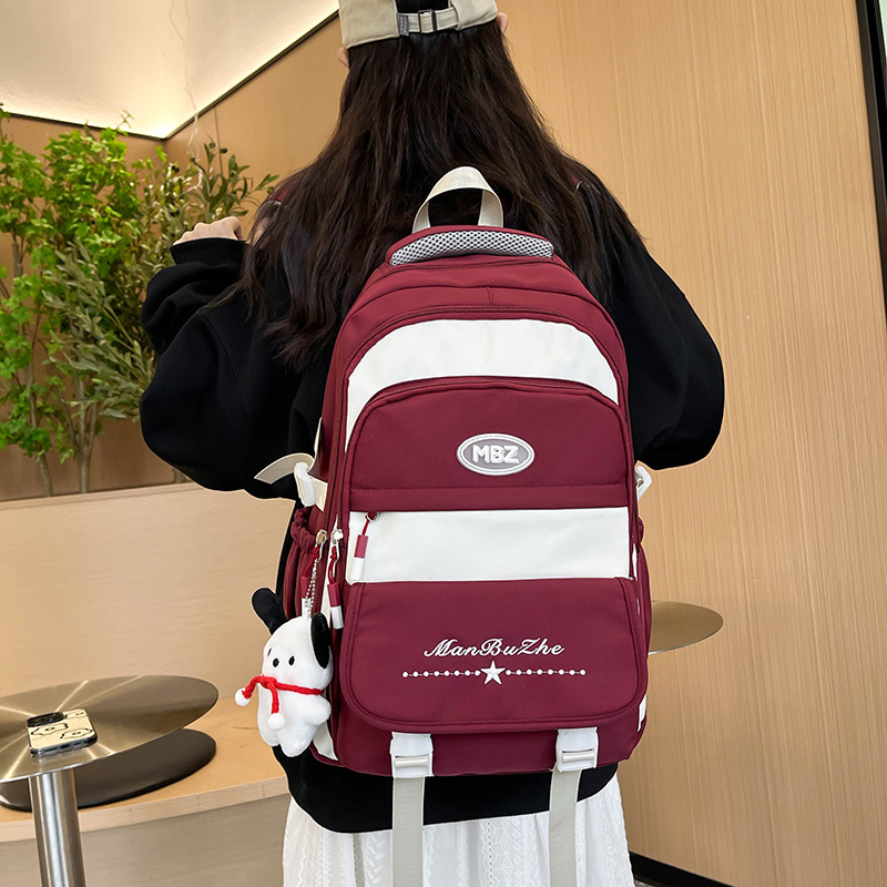 New ins large-capacity backpacks for junior and senior high school students, Korean version color-blocking backpacks for students in grades three to six details Picture