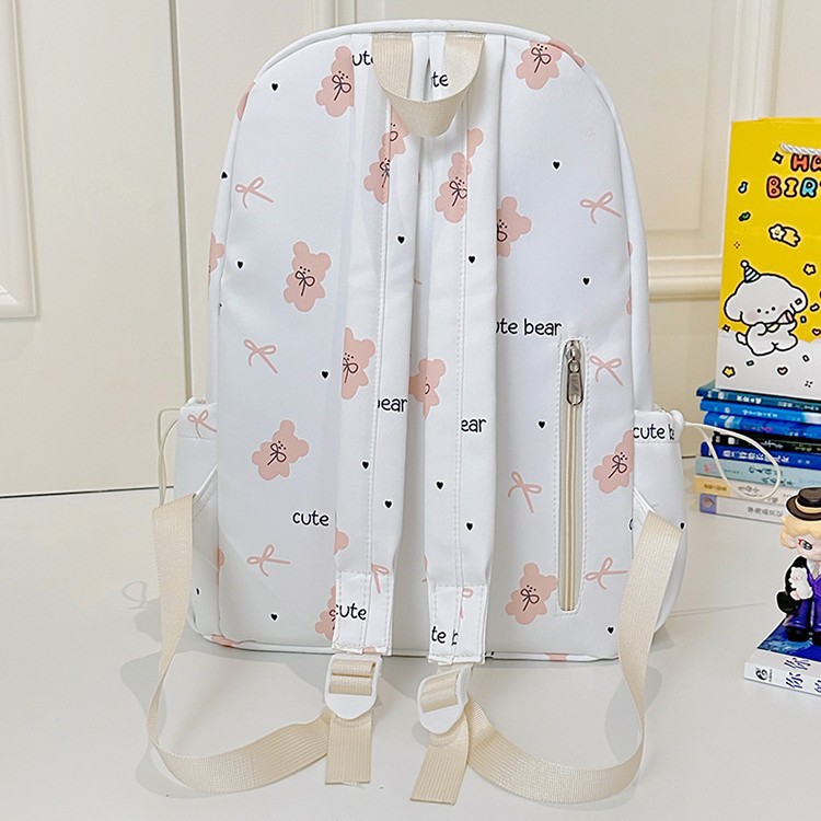 2025 New Japanese-style fresh and clean schoolbag, cute and girlish printed bear backpack for junior high school students, women's backpack Specification drawing