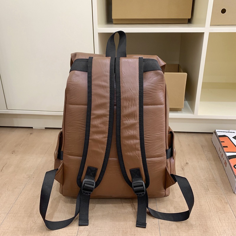 Men's 2024 new trendy and casual PU leather travel backpack, women's large-capacity computer student schoolbag Specification drawing