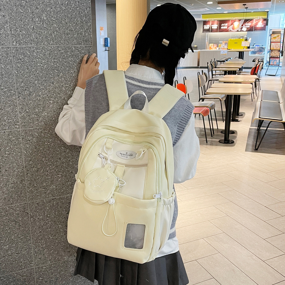 Korean-style sweet schoolbags for junior and senior high school students, simple and versatile, large-capacity backpacks, cute and casual, multi-layered single-shoulder bags full figure
