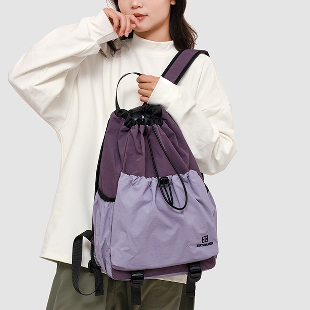 Drawstring pocket sports travel backpack for men, lightweight outdoor hiking and mountain climbing bag, college student schoolbag for women full figure