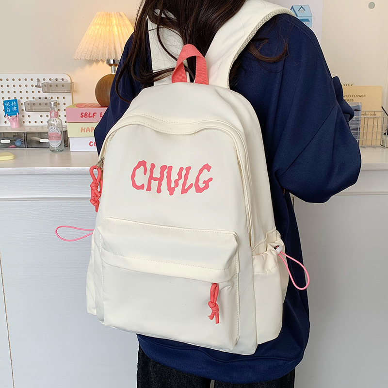 New solid-color letter large-capacity student schoolbag, Korean style Instagram fresh and sweet backpack, casual and simple backpack details Picture