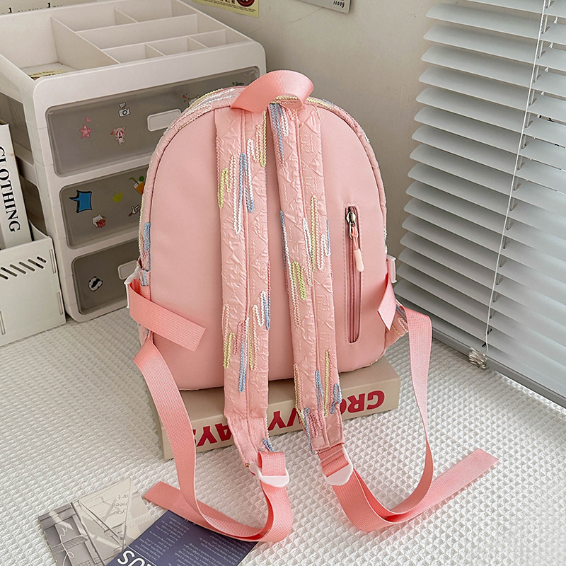 A cute young girl with a high level of good looks, a small Japanese-style Instagram backpack, a bag for children traveling, a mother taking her kids shopping Application Scenario