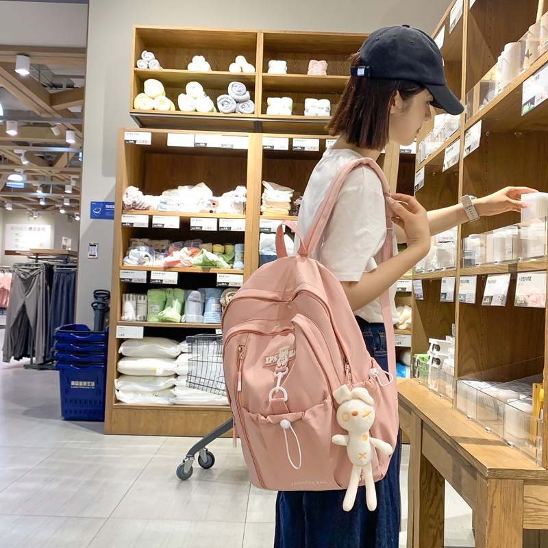 Forest-style ins simple campus cute girl schoolbag, Japanese-style Harajuku style versatile solid color backpack for primary and secondary school students details Picture