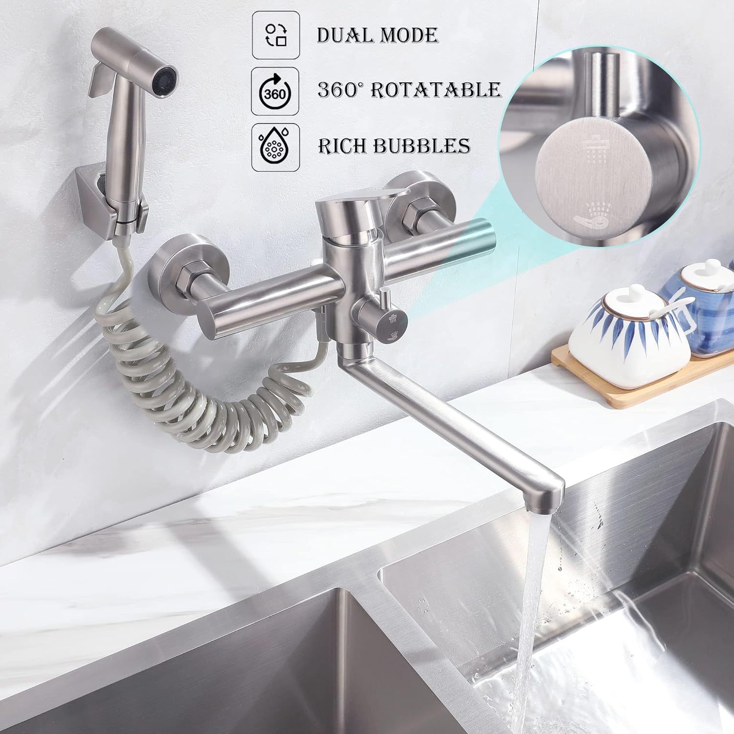 kitchen mixer304 stainless steel kitchen hot and cold water faucets are available in various colors. It is also suitable for household dishwashing sinks and vegetable washbasins details Picture