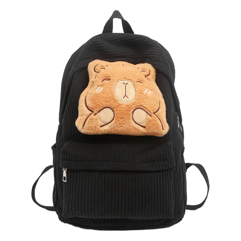 Japanese-style InS-style cute cartoon schoolbag, schoolgirl high school style corduroy backpack, casual college student backpack Item Picture