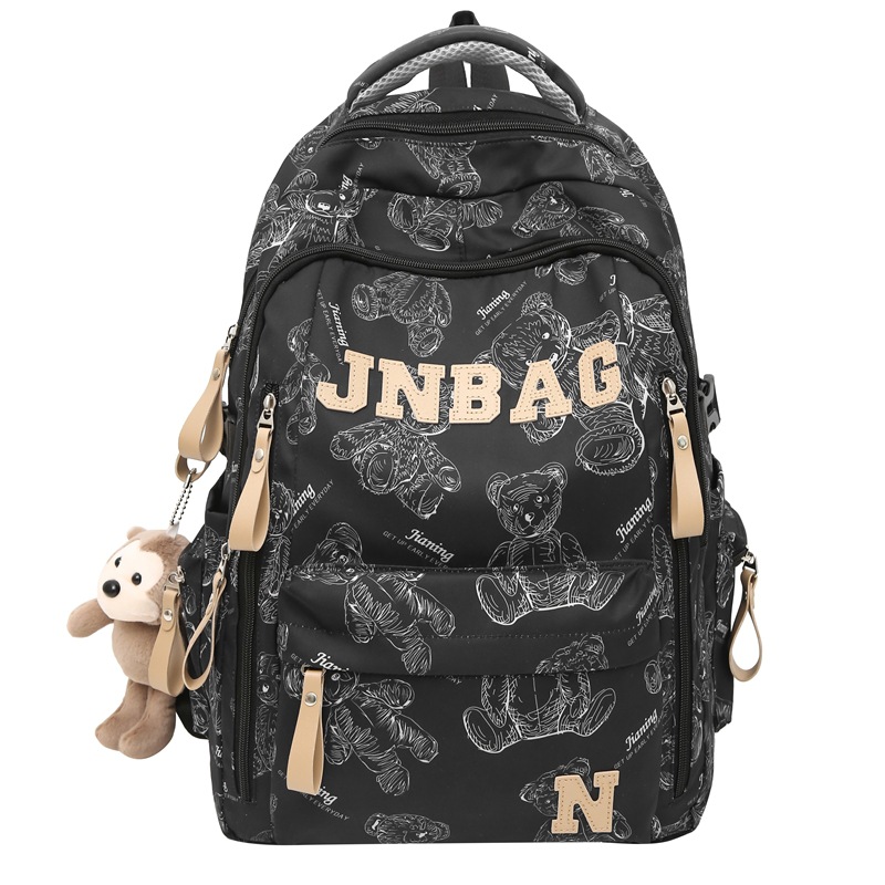 A new trendy large-capacity backpack with bear prints for junior high school students and a couple computer bag for college students Item Picture