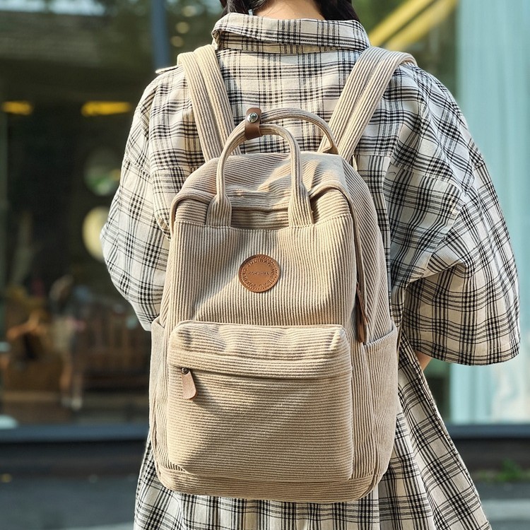 Korean-style cool corduroy backpack, casual student schoolbag, corduroy hand-held trendy backpack, school-style bag Specification drawing