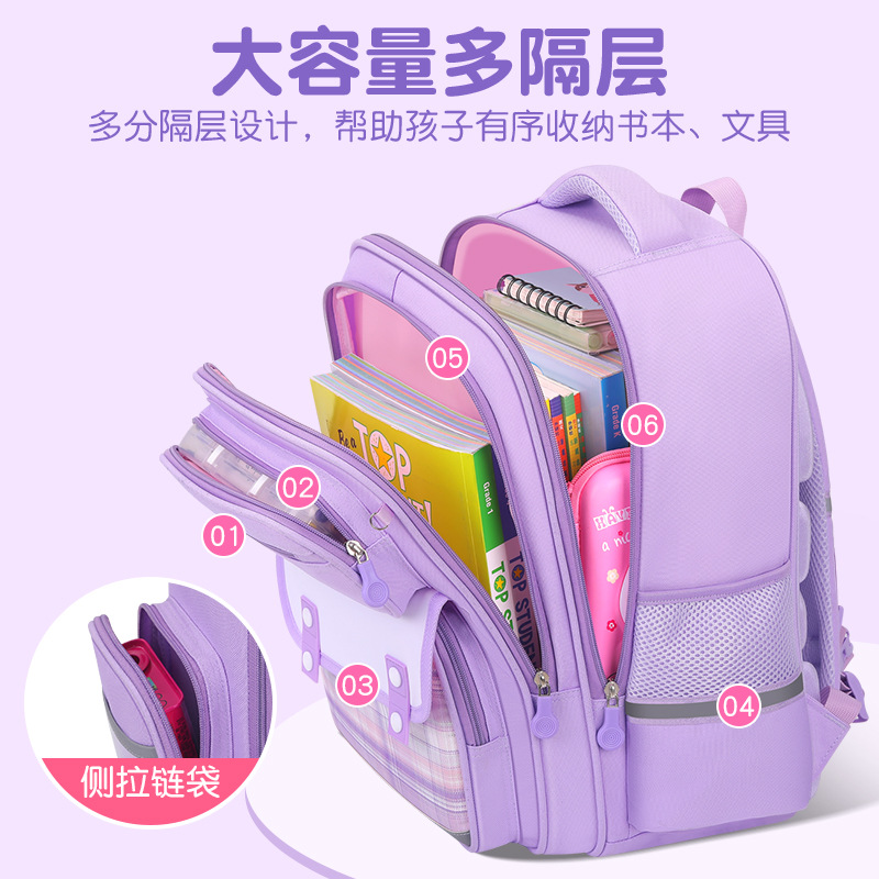 High-appearance-level primary school children's schoolbag for girls in grades 3-6, reducing burden and protecting the spine, large-capacity striped backpack for girls details Picture