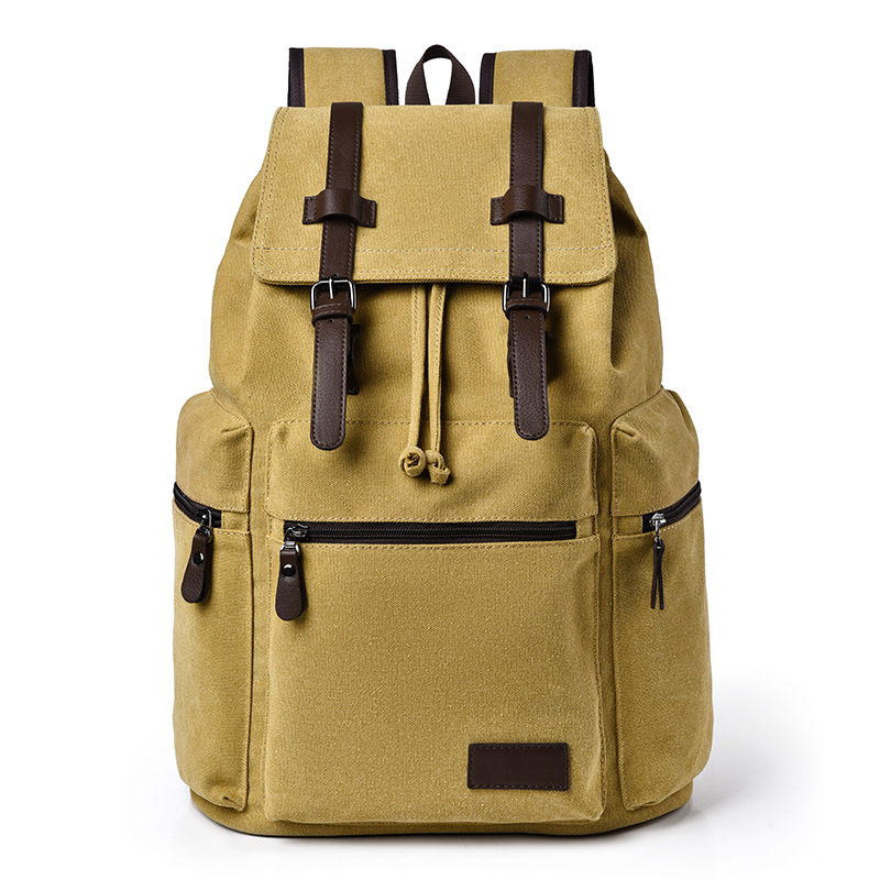 Retro men's canvas backpack, travel bag, casual backpack, large-capacity new college student schoolbag Item Picture
