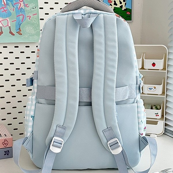 A new high-appearance-level Japanese ins fresh and sweet checkered cute cartoon backpack, a lightweight backpack for junior and senior high school students Specification drawing