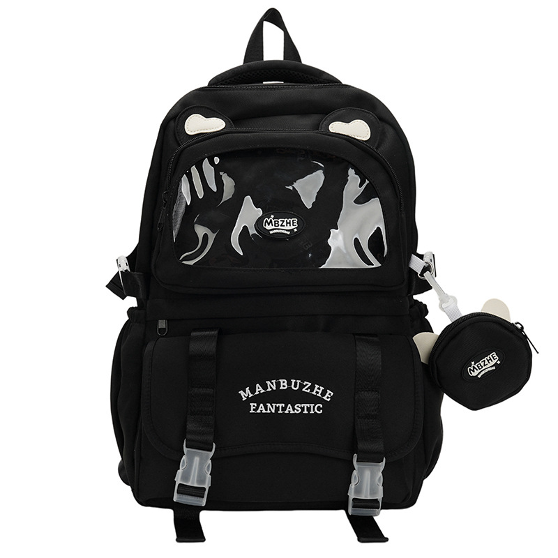 A new high-appearance-level ins transparent pain bag for girls, a large-capacity backpack for primary and secondary school students with color-blocking and splicing Item Picture