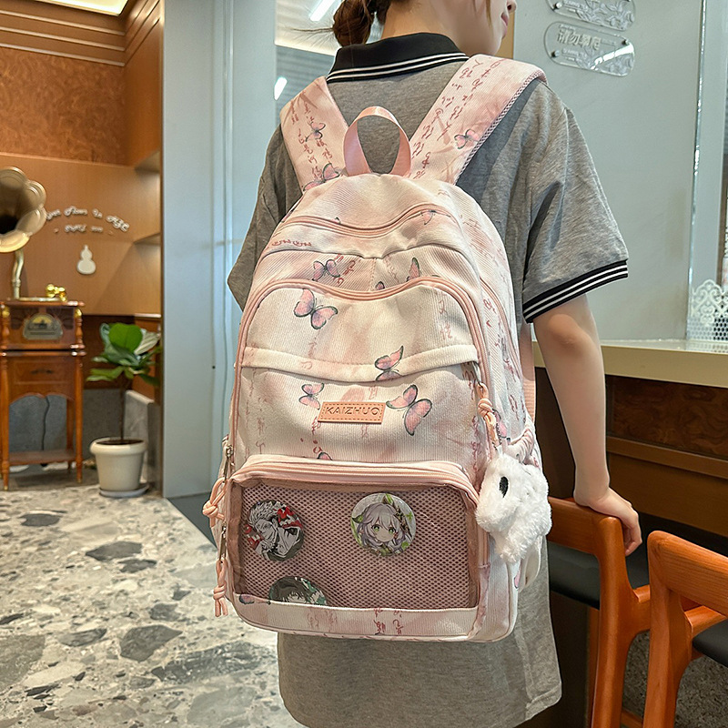 New Chinese-style tie-dye traditional Chinese style niche design schoolbag for junior and senior high school students, large-capacity transparent pain bag, versatile casual backpack details Picture