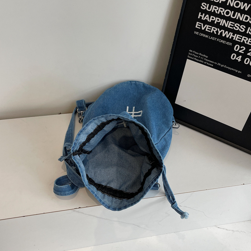 Cool denim backpack for women 2025 New style, fashionable and multi-functional bucket bag, spring and summer versatile drawstring crossbody bag Specification drawing