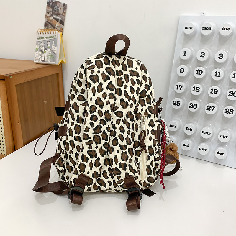 Trendy InS-style leopard print schoolbag for autumn and winter, sweet and cool girl street style backpack, college student class backpack Specification drawing