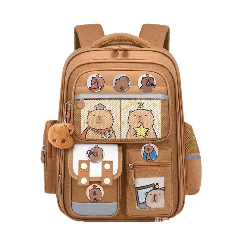 Customized Kapibala backpacks for girls, primary and junior high school students, dirt-resistant backpacks for boys, brown and cute, water-resistant Item Picture