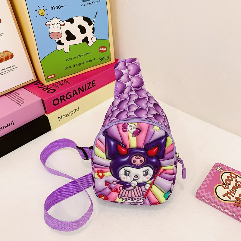 Children's chest bag, Kuromi cute cartoon bag, girls' trendy and simple single-shoulder crossbody bag, travel coin purse Specification drawing