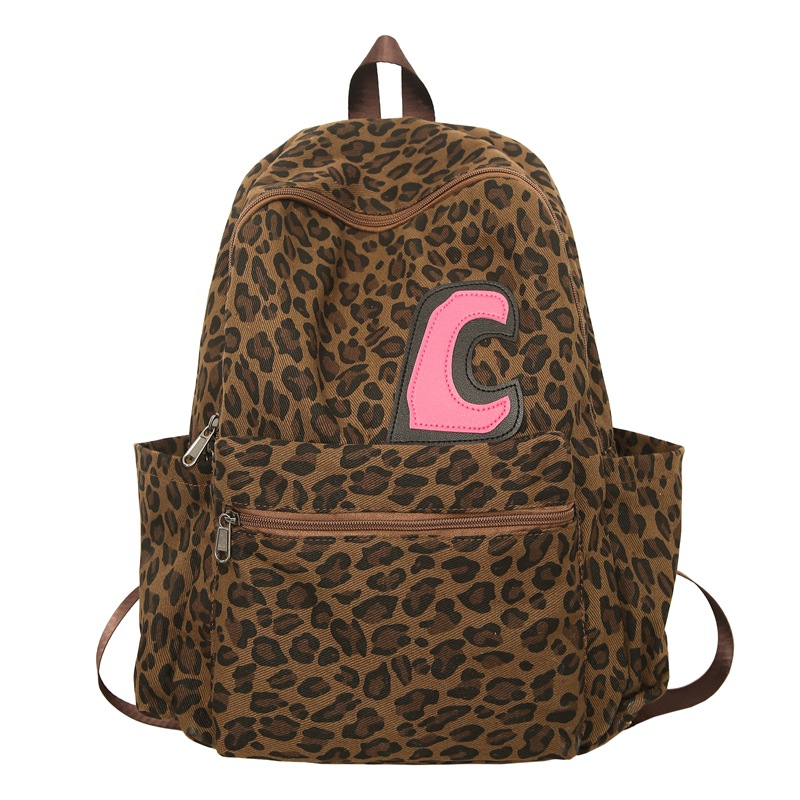 2025 New streetwear European and American hot girl fashion leopard print backpack, large capacity, casual and versatile schoolbag, simple backpack Item Picture