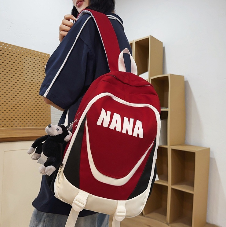 American letter-style color-blocking schoolbag for girls, Korean version high school student large-capacity backpack, junior high school student travel backpack for boys full figure