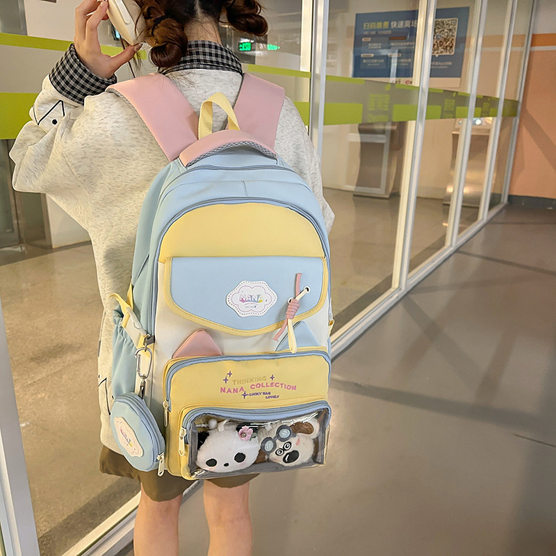 New fresh and ins-style schoolbag for junior high school girls, large-capacity backpack, high-appearance-level backpack for primary school students full figure