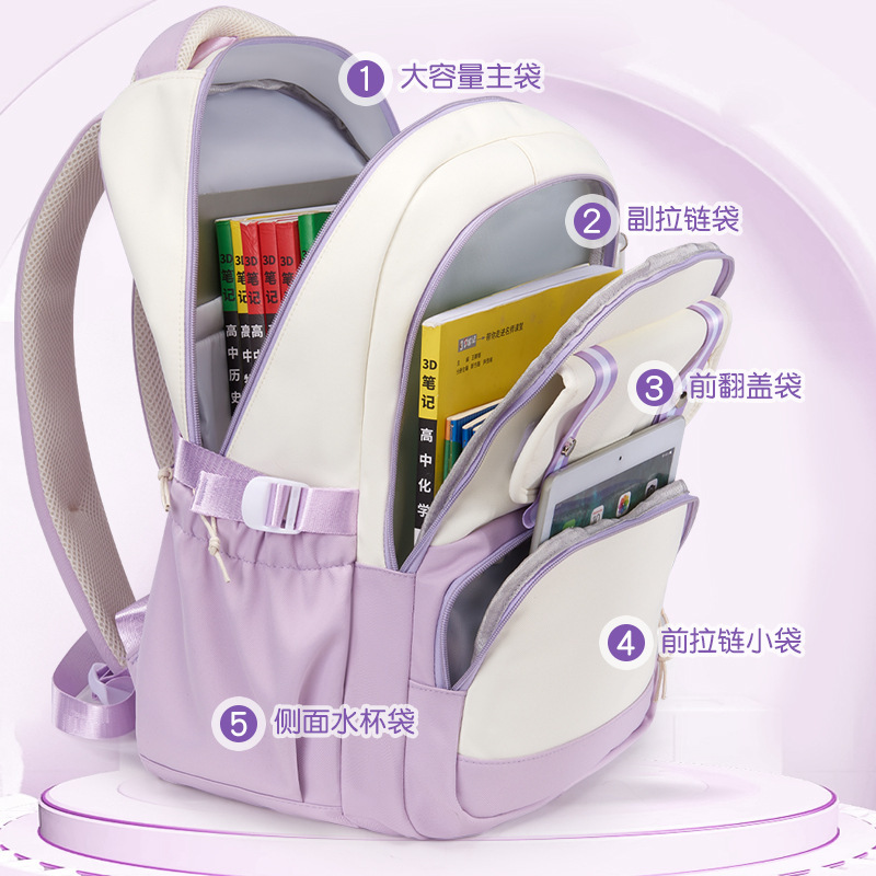 Kapibabara Ins-style schoolbag for primary and secondary school students in grades 3 to 6, large-capacity, versatile and dirt-resistant double-shoulder printed backpack Specification drawing