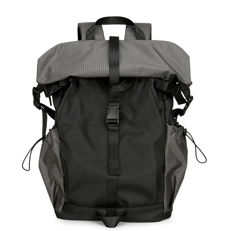 New cross-border men's rolled-up backpack, nylon folding rolleable backpack, large-capacity college student schoolbag for men Item Picture