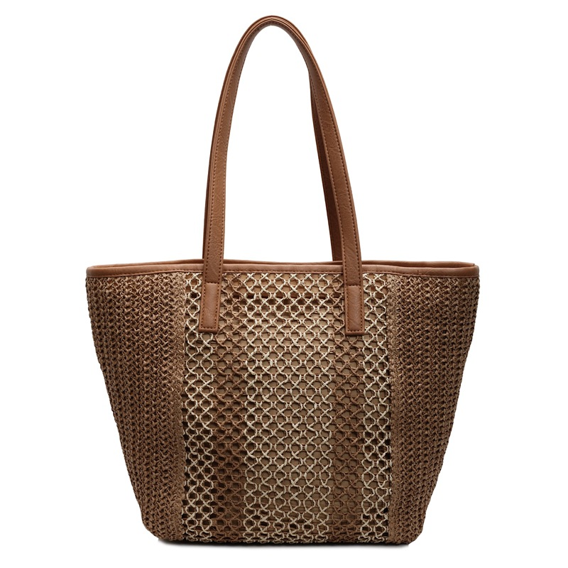 A new, high-end Bohemian-style seaside vacation tote bag for women with a laid-back and artistic style grid weave Item Picture