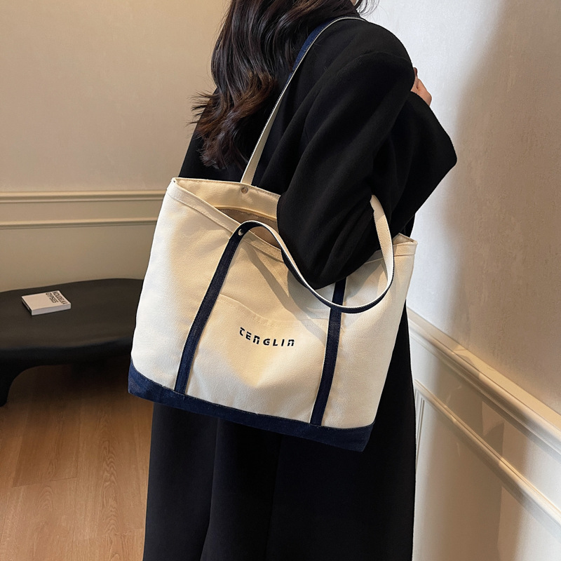 Large-capacity tote bag for women, 2025 new style casual hand-carry commuting canvas bag, versatile student shoulder bag for class full figure