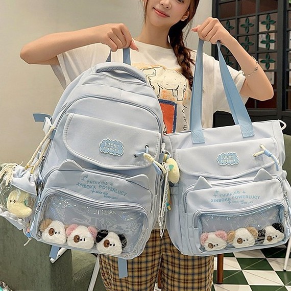 The new Korean version of ins, with a high level of appearance, fresh dopamine, sweet and pain-relieving bag, is a lightweight backpack for middle and high school students details Picture