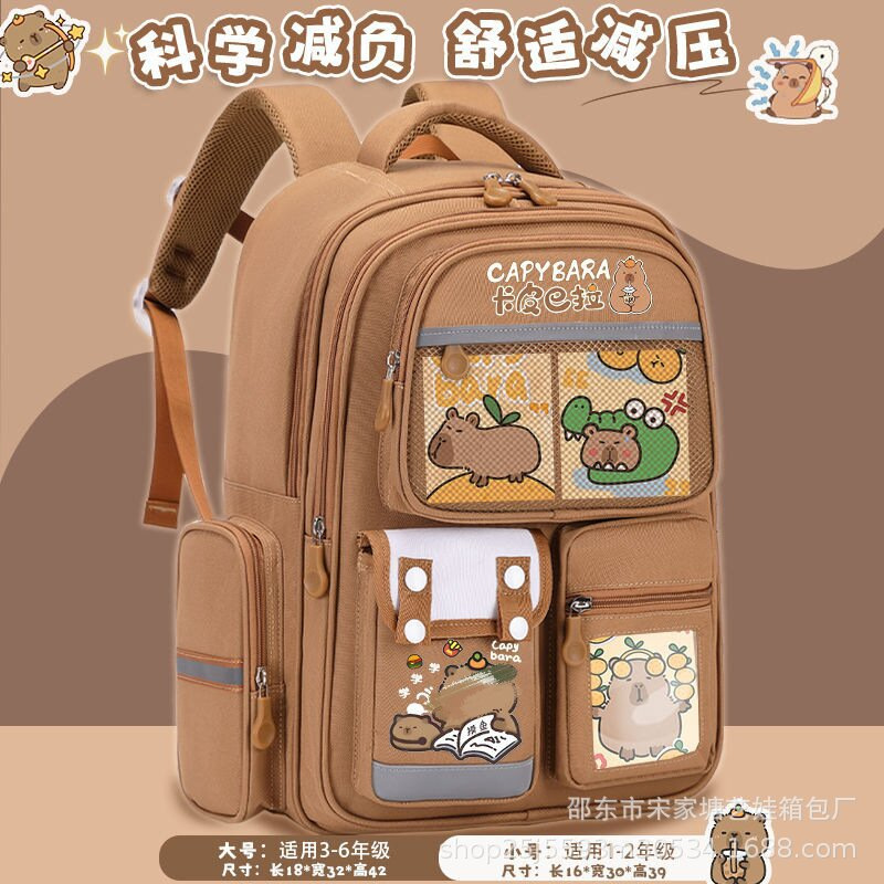 New Kapibala backpack for girls, 1-3-6 grade junior high school students, dirt-resistant backpack for boys full figure