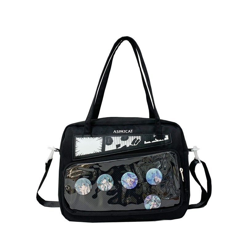 Korean ins large-capacity student class bag, transparent for going out, Japanese Harajuku vintage girl single-shoulder crossbody bag Item Picture