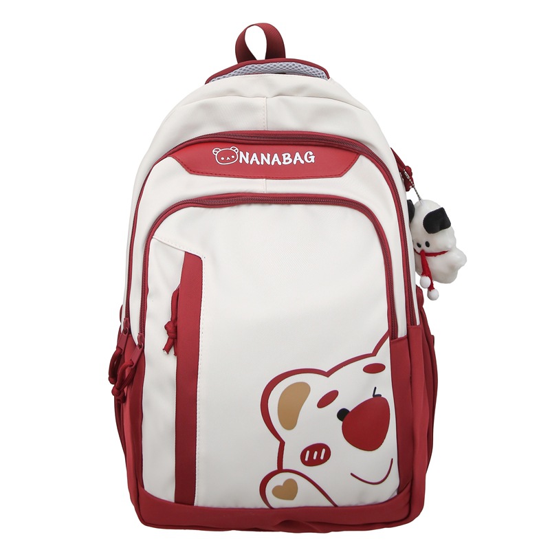 This is a large-capacity, color-blocking backpack for junior and senior high school students. It is a versatile backpack for girls with a high level of appearance and a light school style for spring outings Item Picture