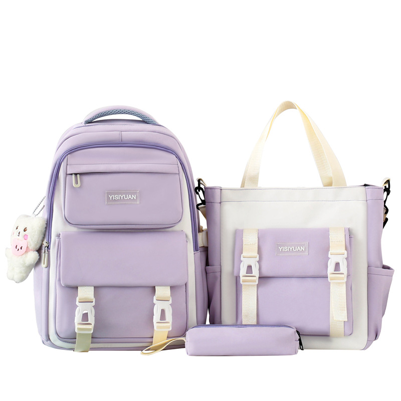 A new high-capacity, lightweight junior high school backpack for girls, a three-piece set with a high appearance level, a color-matched high school backpack for cross-border use Item Picture