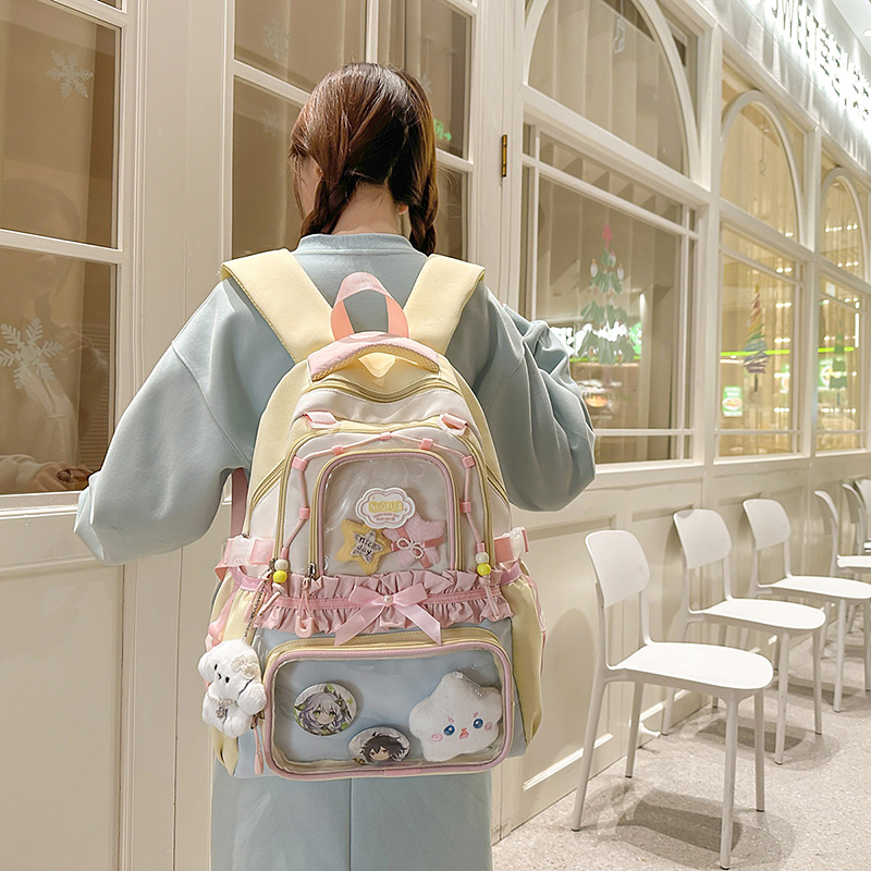Cute schoolbag, high school and junior high school birthday pain bag, large-capacity student backpack, college transparent baggy backpack Specification drawing