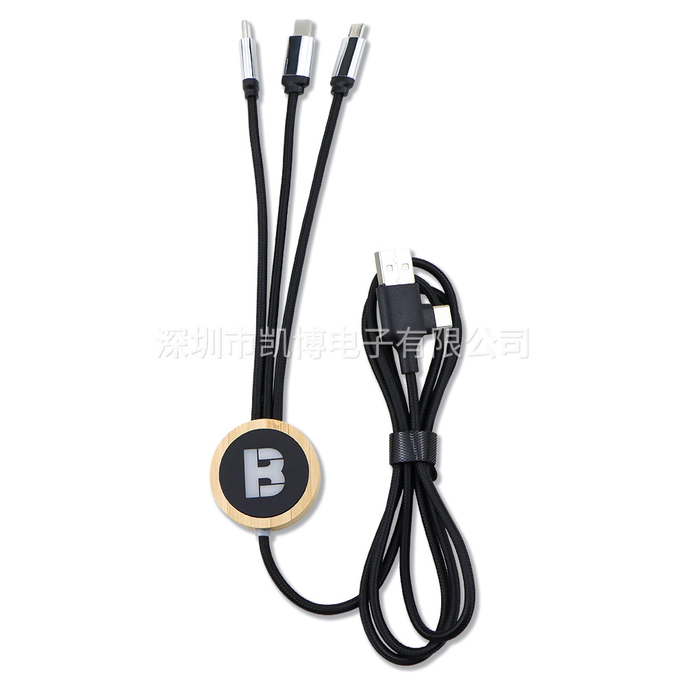 Bamboo and wood gifts are designed with a three-in-one illuminated LOGO, a mobile phone data cable, a six-in-one LED transparent LOGO, and a charging cable Application Scenario